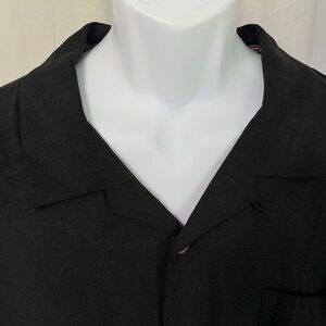 Tommy Bahama Men'sjet black imprinted detailed 100% silk hawaiian shirt XXL 2XL